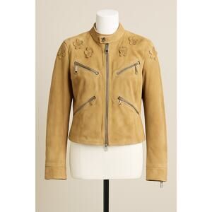 Authentic Vintage Blumarine leather biker jacket with flowers tan 8/10 Italy